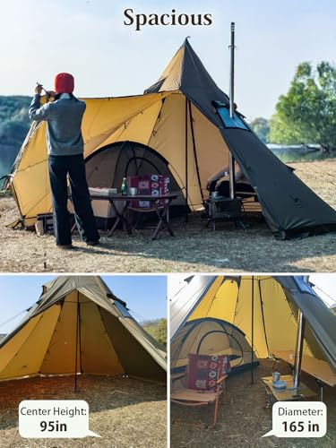 TOMOUNT Hot Tent, Tipi Teepee Tent with Stove Jack, 70D Ripstop Nylon, PU3000mm, Waterproof Lightweight for 2-4 Person, 4 ...