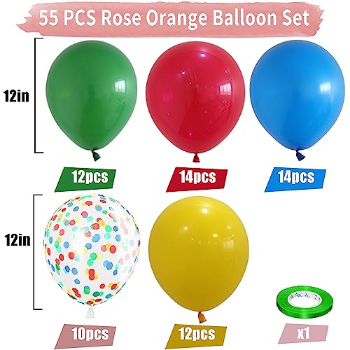 Rainbow Balloons, 60 Pcs Multi Colorful Balloons Set with Primary Color Confetti Balloons, Bright Multicolor Circus Balloo...