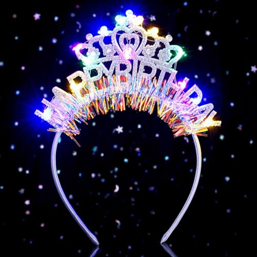 Acenail Light up Birthday Headband Glow Happy Birthday Girl Crown LED Flashing Birthdays Hair Accessories for Women