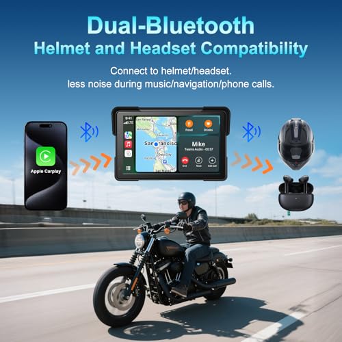 Wireless Motorcycle Apple Carplay,7 Inch Portable Motor GPS Navigation with Apple Carplay & Android Auto,Siri & Google Ass...