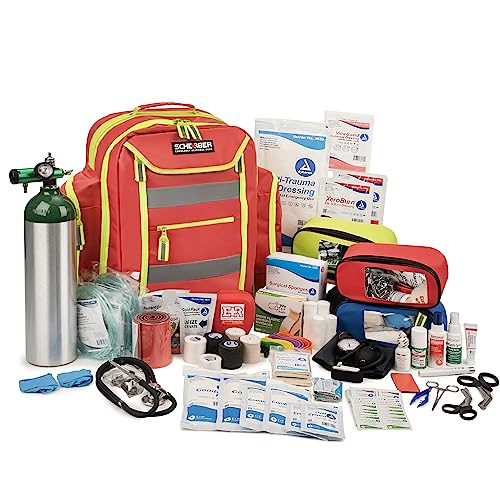 Scherber Fully-Stocked Premium First Responder Backpack | EMT/EMS Medic Trauma & Oxygen Medical Professional Kit | Bag w/ ...