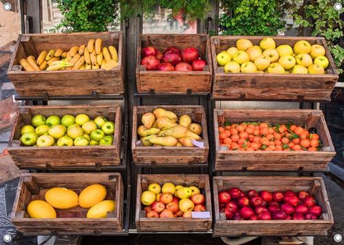 Gorpic 7x5ft Fabric Fruits Backdrops Banner Farmers Market Display Photography Background for Grocery Healthy Products Foo...