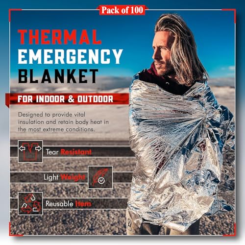 Mart Cobra Emergency Blanket 100-Pack | Reflective Thermal Blanket | Survival Gear | Lightweight Mylar Blankets | Retains ...