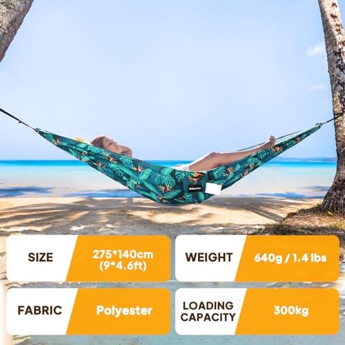 NATUREFUN Ultra-Light Travel Camping Hammock | 300kg Load Capacity,Breathable,Quick-Drying | 2 x Premium Carabiners,2 x Ny...
