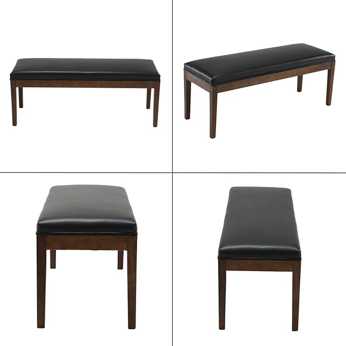 chairus PU Leather Upholstered Entryway Bench Dining Table Benches Farmhouse Shoe Bench Seat for Hallway Bedroom End of Bed Vintage 45.5" Wooden Leg Benches for Kitchen Restaurant Window, Black