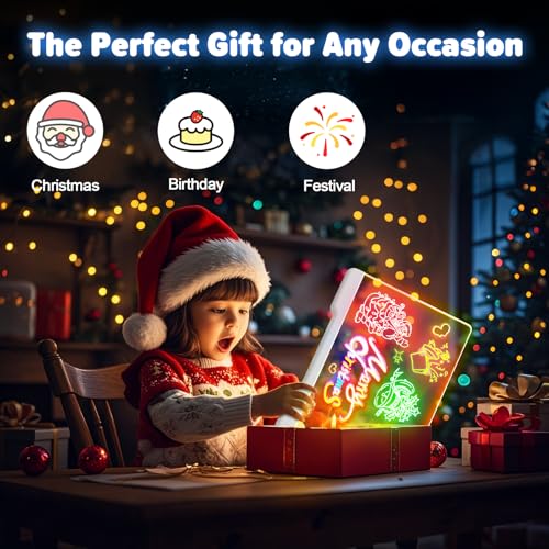 16-Inch Rechargeable Doodle Glow LED Note Board, 7-Color Light Modes, Neon Art Dry Erase Light Up Drawing Pad with Built-i...