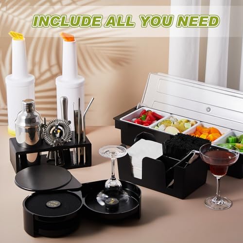 Mifoci 23 Pcs Bartender Supplies Kit Garnish Tray for Bartenders with Bar Caddy 3 Tier Salt Rimmer 13 Pcs Cocktail Shaker ...