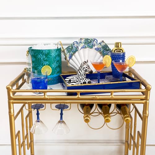 Lilly Pulitzer Hobnail Glass Cocktail Shaker with Gold Lid, Cute Bar Accessories, Drink Shaker for Home Bar Set, Blue Stre...