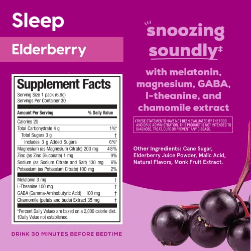 Hydrant - Sleep Electrolyte Powder, Elderberry Flavor, 30 Rapid Hydration Individual Stick Packs - Sleep Blend of Melatoni...