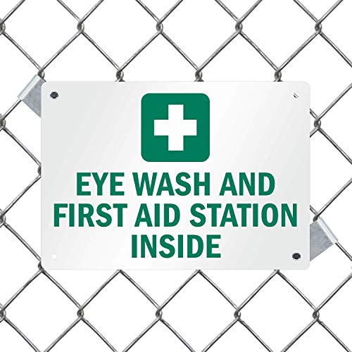 SmartSign 7 x 10 inch “Eye Wash And First Aid Station Inside” Sign with Symbol, Digitally Printed, 55 mil HDPE Plastic, Gr...