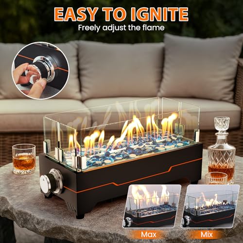 GRISUN Tabletop Fire Pit,15 Inch Propane Fire Pit Table,30000 BTU Table Top Firepit with Glass Wind Guard,Stainless Steel ...