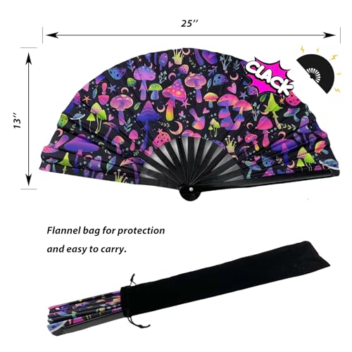 YKuzLx 13‘’ UV Glow Large Rave Fan for Men Women, Rave Essentials, Decorative Folding Hand Fan for Party, Home Decoration,...