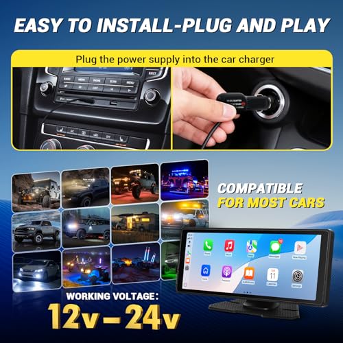 NOVCAPAR 10.26" Wireless Carplay Screen for Car,Portable CarPlay&Android Auto,4K Dash Cam,1080P Backup Camera,Touchscreen ...