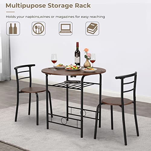 VINGLI 31.5" Drop Leaf Dining Table Set 3 Pieces for Small Space,Small Kitchen Table Set for 2,Round Folding Table with 2 ...