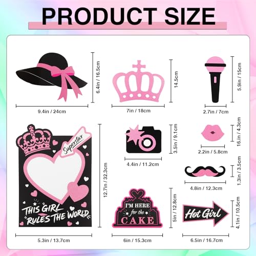 Hot Pink Glitter Photo Booth Props 31 Count, for Birthday Wedding Bachelorette Single Parties, Rose Golden Cute Funny Desi...