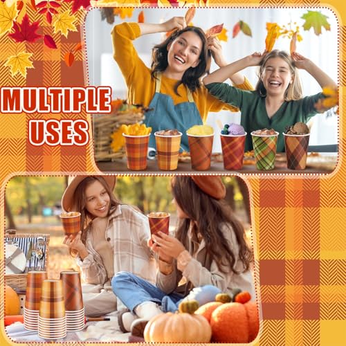 LemonRoad 60 Pcs Fall Disposable Coffee Cups Thanksgiving Checkered Paper Drinking Cups for Hot and Cold Beverage Thanksgi...