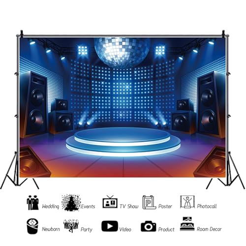5x4ft Stage Backdrop Spotlight Dancing Platform Concert Live Photography Background Let’s Glow Party Banner Neon Lights De...