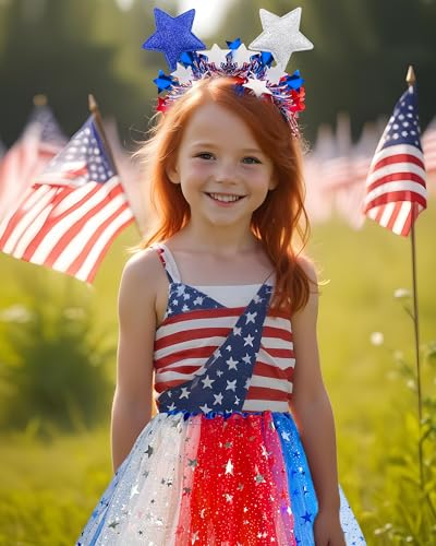 4th of July Tutu Set for Girl 6 to 12 Years Red White and Blue Tutu Patriotic Costume Accessories Independence Day Costume...