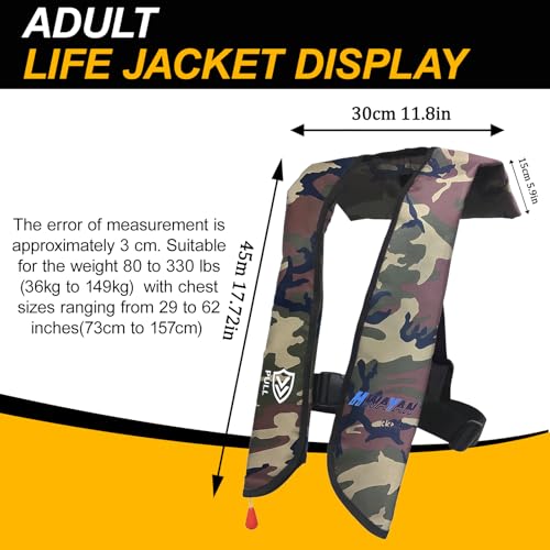 HWAYAN Manual Inflatable Life Jacket| Inflatable PFD Vest Adult| Life Vest for Adults| Outdoor Water Sports| Supports up t...