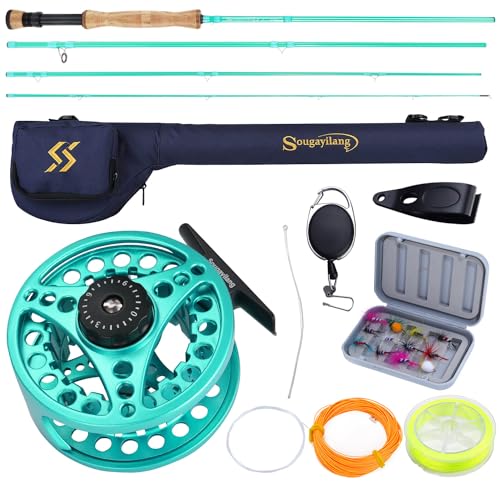 Sougayilang Fly Fishing Combo, 4 Piece Fly Rod and CNC Machined Aluminum Alloy Reel Complete Starter Package with Rod Bag