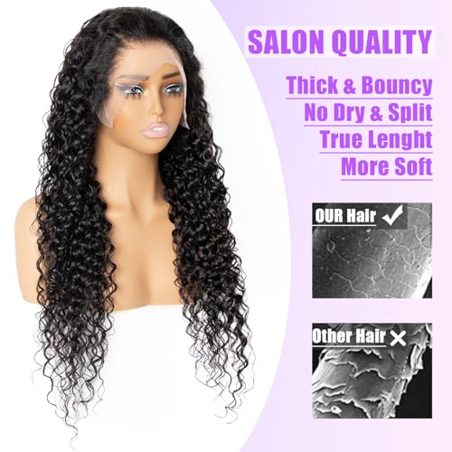 13x6 Deep Wave Lace Front Wigs Human Hair Pre Plucked HD Lace Frontal Deep Wave Wig Pre Plucked 200 Density Brazilian Glueless Wet and Wavy Wig 20 Inch