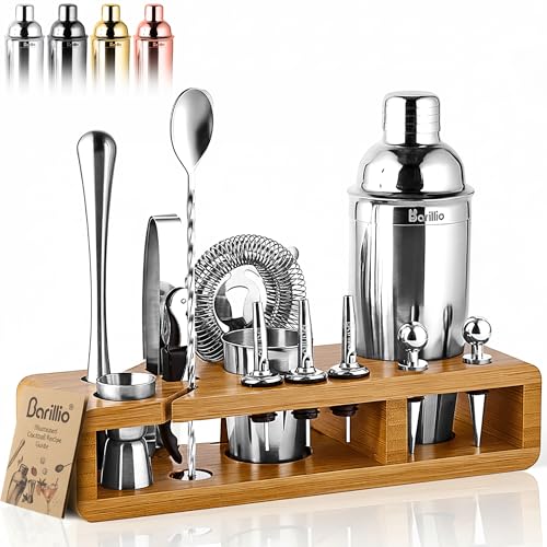 Barillio Bartender Kit - Stainless-Steel Cocktail Shaker Set w/Bamboo Stand - Mixology Bar Tools w/Drink Shaker, Mixer Spo...