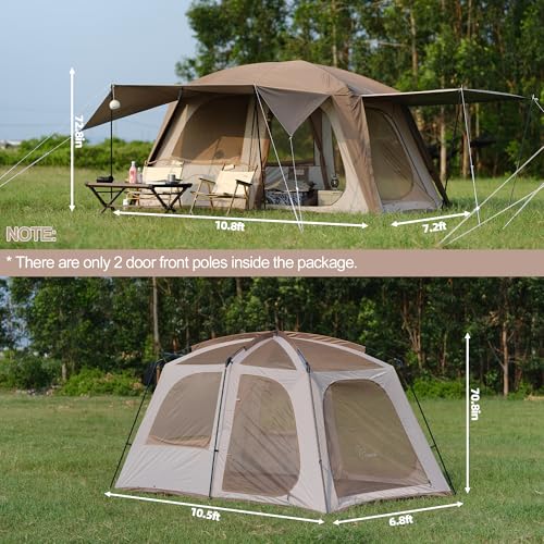 Vidalido 4-6 Person Camping Tent with 3 Door 2 Room Large Family Cabin Tents, Double Layer Waterproof Portable Glamping Te...