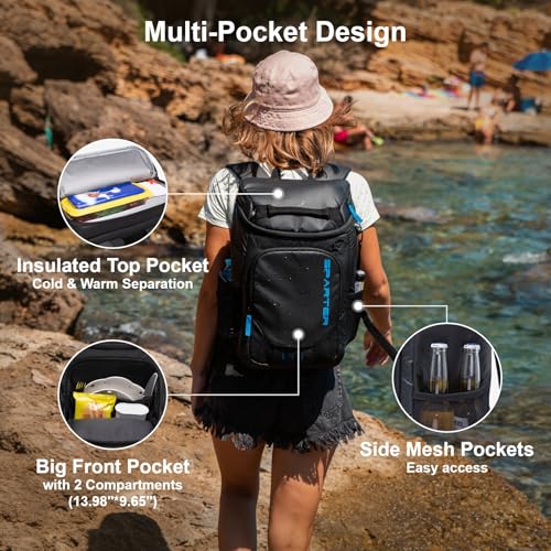 SPARTER Backpack Cooler Insulated Leak Proof 33/49 Cans, 2 Insulated Compartments Thermal Bag, Portable Lightweight Beach ...