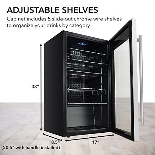 Whynter Beverage Refrigerator with Double-Layer Glass Door, 127-Can 3.1 Cu Ft Freestanding Drink Mini Fridge, BR-130SB, St...