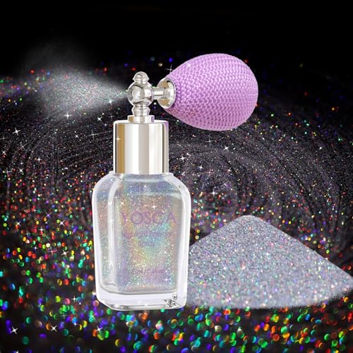 Yosca Body Glitter Spray, 30ML Loose Laser Body Shimmer Powder Holographic Hair Spray Silver Glitter Sparkle Highlighter M...