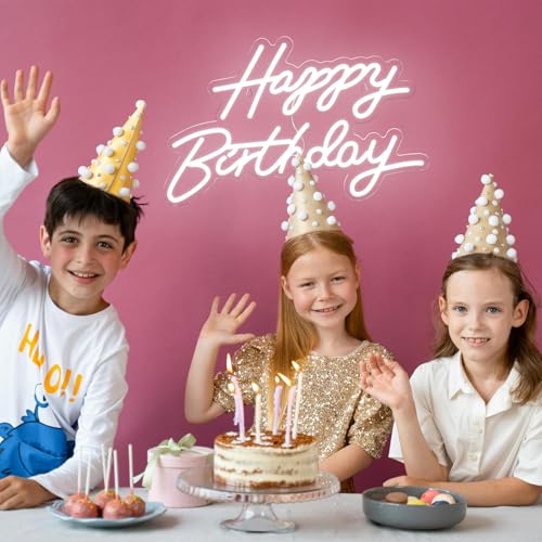 Happy Birthday Neon Sign for Wall Decor, LED Happy Birthday Light Up Sign, USB Powered Dimmable Neon Light for Birthday Pa...