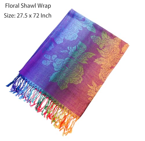 Jucoan Large Rave Fan and Pashmina Rave Scarf Floral Shawl Wrap Set for Women, 2- in-1 Rave Essential Bamboo Folding Clack...