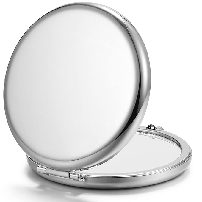 Compact Mirror Bulk, Pack of 6 Double-Sided 1X/2X Magnifying Metal Makeup Mirrors(Round, Silver)