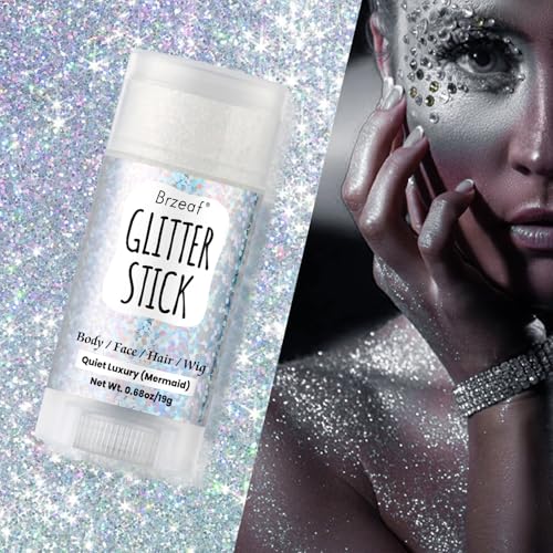 Brzeaf Waterproof Mermaid Glitter Stick, Shimmery& Long Lasting, Christmas Hair Eyeshadow Face Body Glitter, Singer Concer...