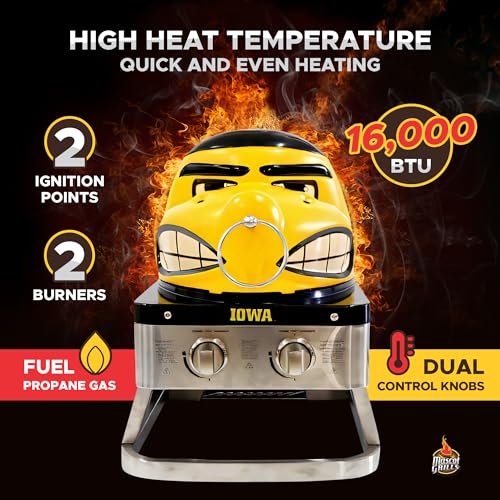 Hawkeye Portable Propane Gas Grill, 16,000 BTU Tabletop Barbecue with 2 Burners, Dual Temp Control for Tailgating, RV, Bac...