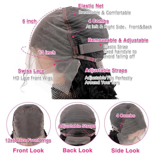 Bob Wig Human Hair 13x6 Deep Wave HD Lace Front Wigs Human Hair 250% Density Bob Curly Lace Frontal Wigs Brazilian Virgin Human Hair Wigs Pre Plucked with Baby Hair (Natural Color,10Inch)