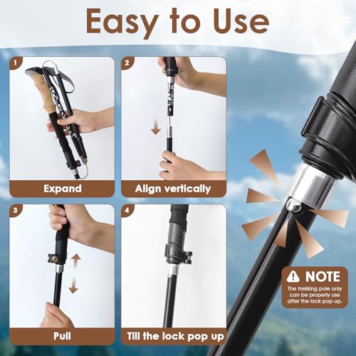 Hiking Poles Collapsible Trekking Poles, Lightweight Folding Walking Stick for Travel with EVA Handle, Walking Stick for W...