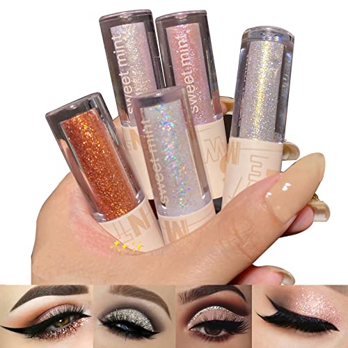 Aolailiya 5pcs Liquid Glitter Eyeshadow set- Sparkling Metallic High Pigmented Glitter Eye Shadow Korean Crystals Makeup, ...