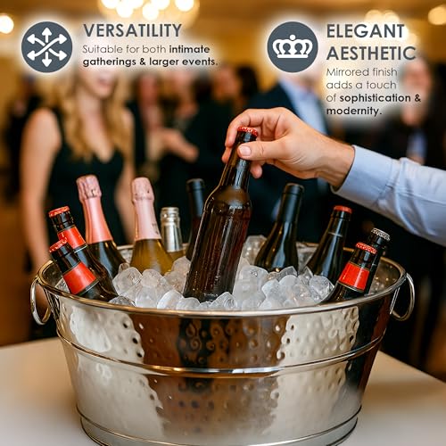 BREKX Stainless Steel Beverage Tub, 15 Quarts (4 Gallon), Rust-Proof, Oval, Multi-Use, Champagne Bucket for Mimosa Bar Sup...