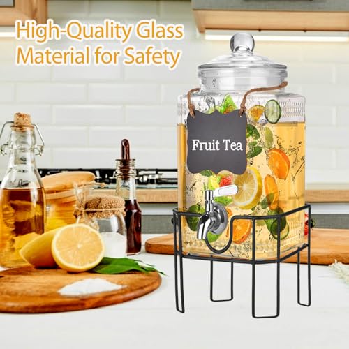 1.5 Gallon Glass Drink Dispenser, Drink Dispensers for Parties, Beverage Dispenser with Stand and Glass Lid, 100% Leakproo...