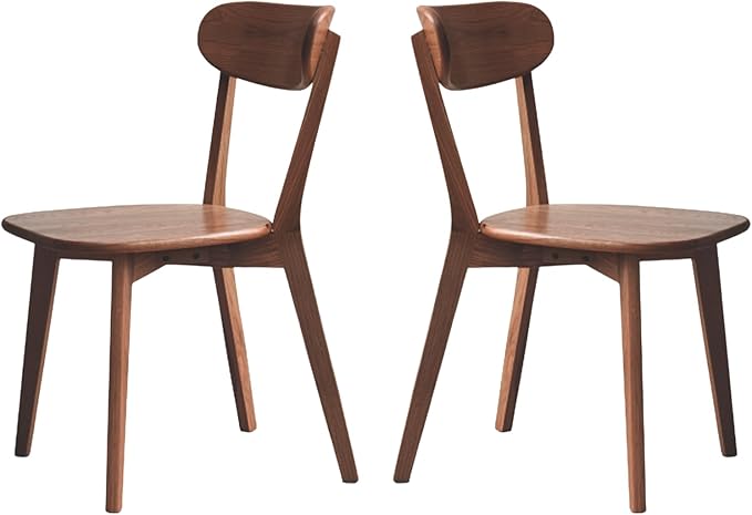 Bamskov Walnut Oak Wood Dining Chair - Set of 2, Mid-Century Modern, Ergonomic, Easy Assembly