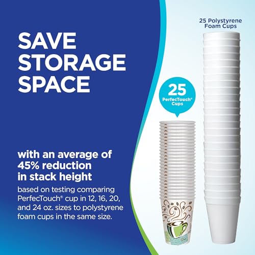 Dixie PerfecTouch 12 oz Paper Coffee Cups By GP PRO, Coffee Haze Design, 500 Count (25 Disposable Cups Per Sleeve, 20 Slee...