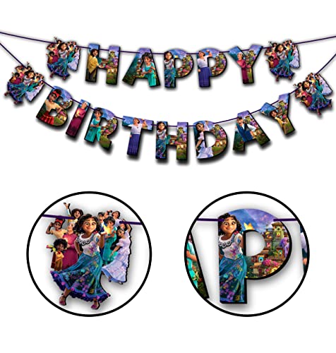 "Encato Happy Birthday Banner – Magical Family Theme Party Decorations – Colorful Hanging Birthday Banner – Cartoon Inspir...
