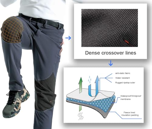 Gash Hao Mens Snow Ski Waterproof Softshell Snowboard Pants Outdoor Hiking Fleece Lined Zipper Bottom Leg