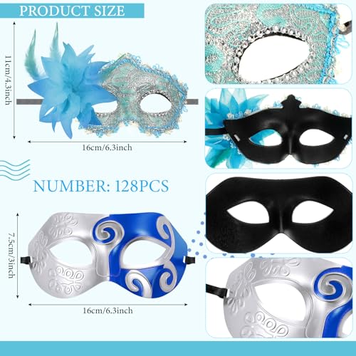 Sratte Mardi Gras Couple Masquerade Mask with Feather Flower Unisex Half Face Mask for Mardi Gras Valentine Venetian Party