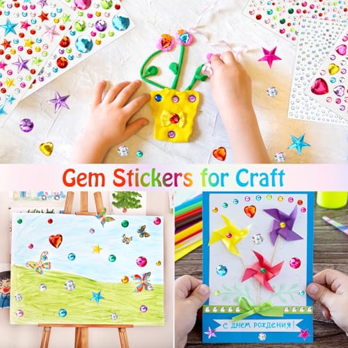 Valentines Gem Stickers Rhinestones for Crafts Scrapbook Supplies, Sparkling Cute Star Heart Round Small Stickers, Glitter...