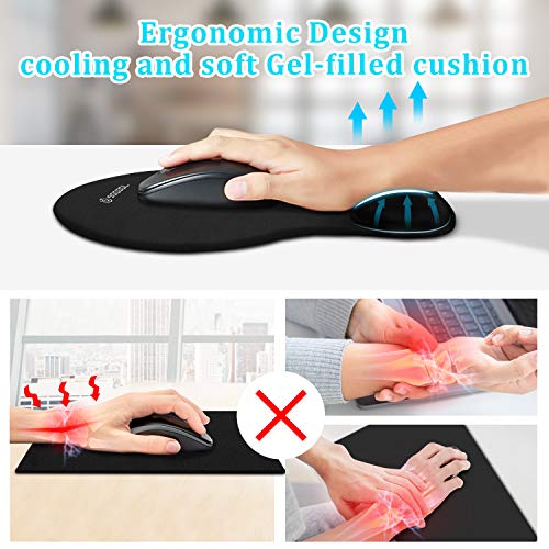 Soqool Mouse Pad, 2 Pack Ergonomic Mouse Pads with Comfortable Gel Wrist Rest Support and Lycra Cloth, Non-Slip PU Base fo...