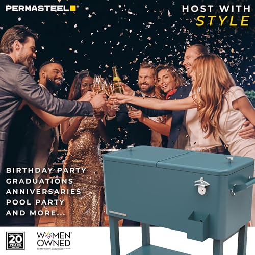 Permasteel Party Cooler with Divider, Removable Basin, Spacious 80-Qt Capacity, Chills 36hrs, Serving Tray, Rolling Ice Ch...