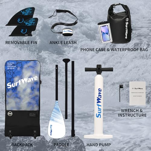 11'/6"×34" Inflatable Stand Up Paddle Board for Adults & Beginner SUP, Backpack, Removable Fin, Ankle Leash, Phone Case & ...