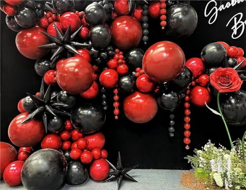 MEBAY Black Gold Red Balloons Garland Arch Kit, 141Pcs Latex Balloons Different Sizes 18 12 10 5 Inch for Party Decoration...